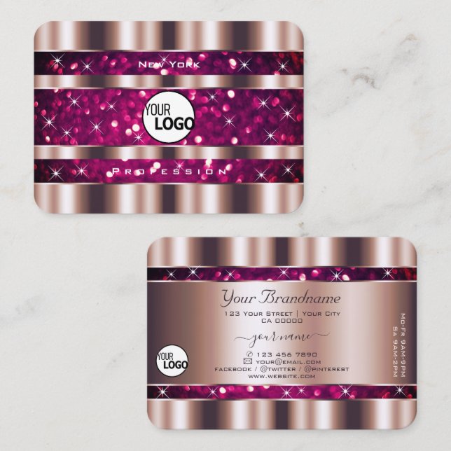 Glamorous Rose Gold Pink Glitter Stars add Logo Business Card (Front/Back)