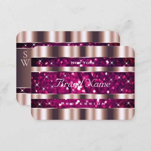 Glamorous Rose Gold Pink Glitter Stars Monogram Business Card