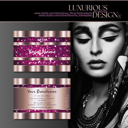 Glamorous Rose Gold Pink Glitter Stars Striking Business Card