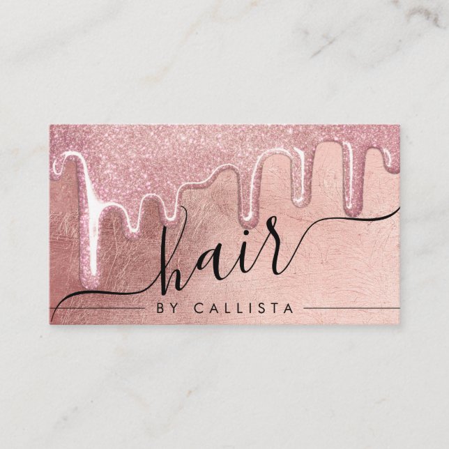 Glamorous Rose Gold Thick Glitter Drips Hair Business Card (Front)