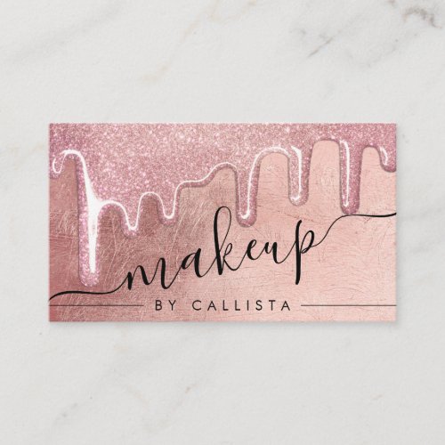 Glamorous Rose Gold Thick Glitter Drips Makeup Business Card