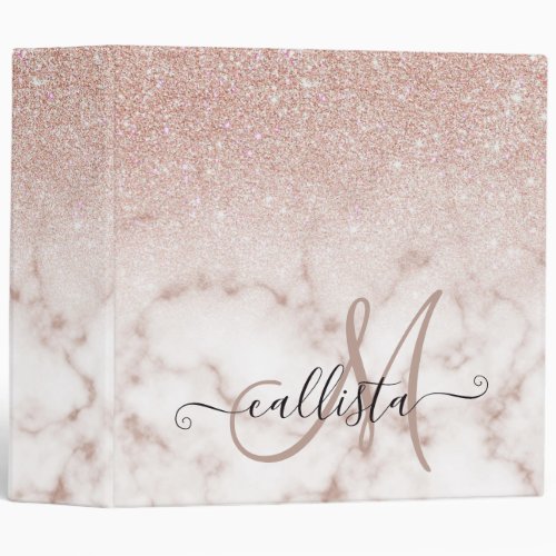 Glamorous Rose Gold White Glitter Marble Gradient 3 Ring Binder