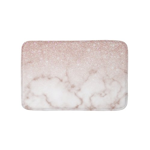 Glamorous Rose Gold White Glitter Marble Gradient Bath Mat