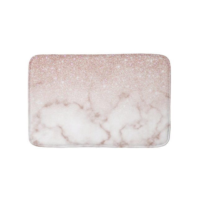 Glamorous Rose Gold White Glitter Marble Gradient Bath Mat (Front)