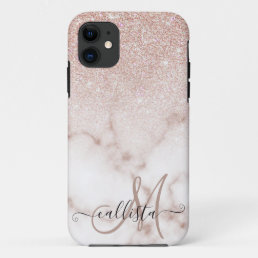 Glamorous Rose Gold White Glitter Marble Gradient iPhone 11 Case