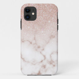 Glamorous Rose Gold White Glitter Marble Gradient iPhone 11 Case