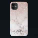 Glamorous Rose Gold White Glitter Marble Gradient iPhone 11 Case<br><div class="desc">This elegant and girly design perfect for the trendy and stylish fashionista. It features a faux printed rose gold sparkly glitter ombre gradient on top of a rose pink and white marble stone pattern background. It's glamorous, chic, luxurious, modern, and classy. ***IMPORTANT DESIGN NOTE: For any custom design request such...</div>