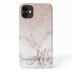 Glamorous Rose Gold White Glitter Marble Gradient iPhone 11 Case