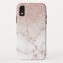 Glamorous Rose Gold White Glitter Marble Gradient iPhone XR Case