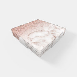 Glamorous Rose Gold White Glitter Marble Gradient Coaster Set