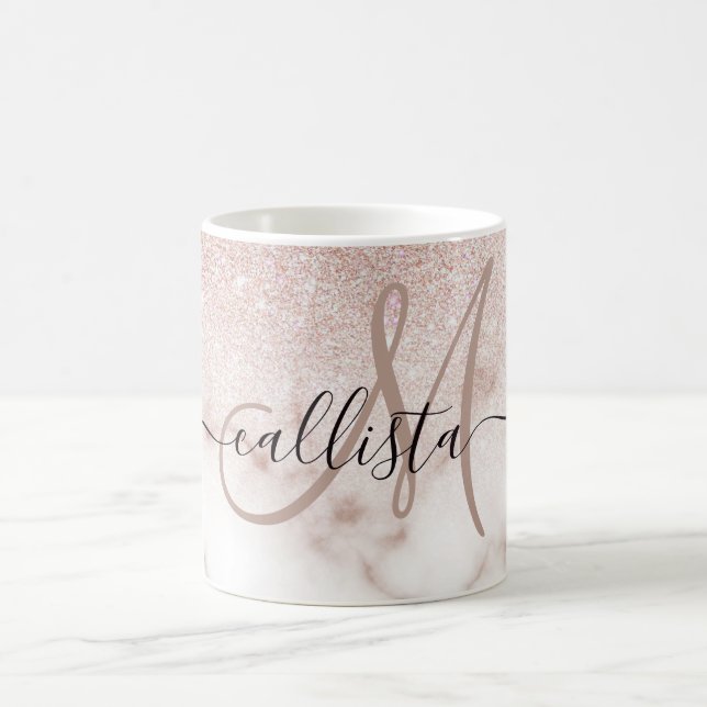 Glamorous Rose Gold White Glitter Marble Gradient Coffee Mug (Center)