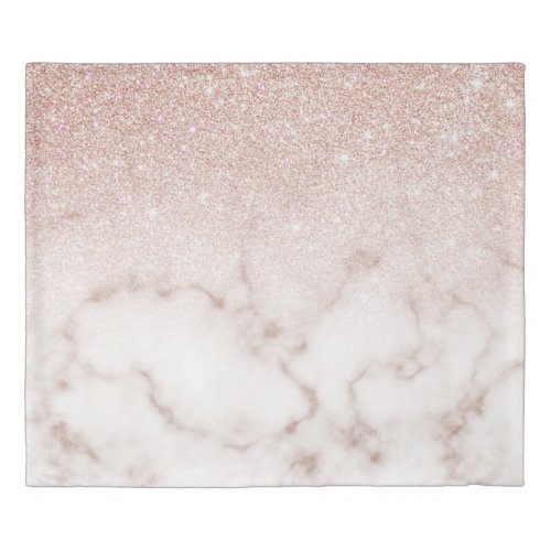 Glamorous Rose Gold White Glitter Marble Gradient Duvet Cover