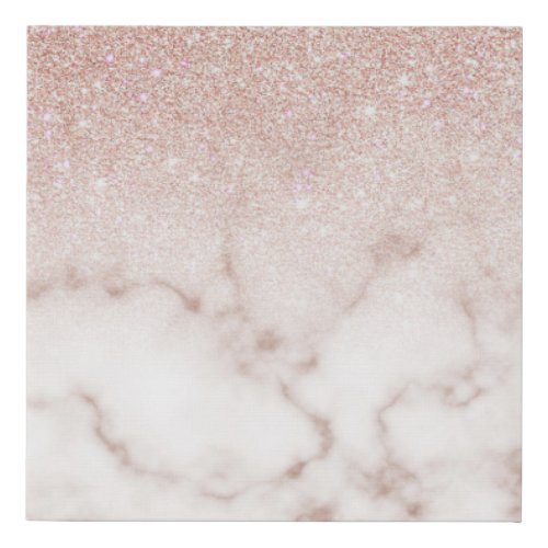 Glamorous Rose Gold White Glitter Marble Gradient Faux Canvas Print