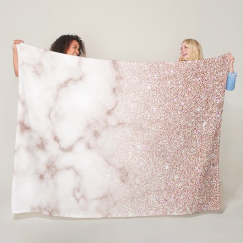 Glamorous Rose Gold White Glitter Marble Gradient Fleece Blanket