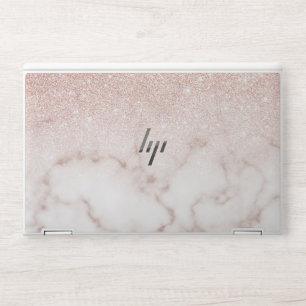 Glamorous Rose Gold White Glitter Marble Gradient HP Laptop Skin