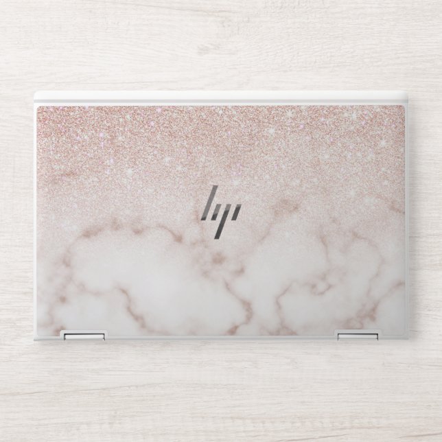Glamorous Rose Gold White Glitter Marble Gradient HP Laptop Skin (Front)