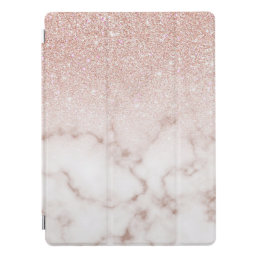 Glamorous Rose Gold White Glitter Marble Gradient iPad Pro Cover
