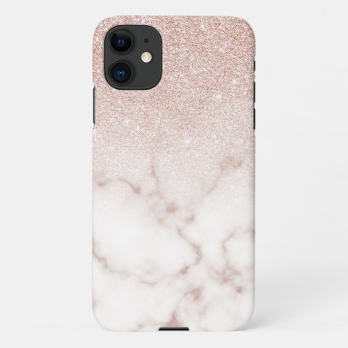 Glamorous Rose Gold White Glitter Marble Gradient iPhone 11 Case