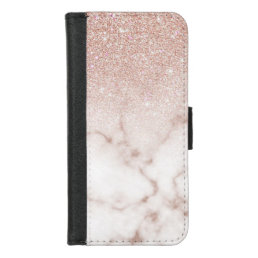 Glamorous Rose Gold White Glitter Marble Gradient iPhone 8/7 Wallet Case