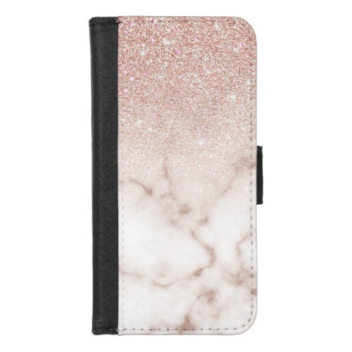 Glamorous Rose Gold White Glitter Marble Gradient iPhone 87 Wallet Case