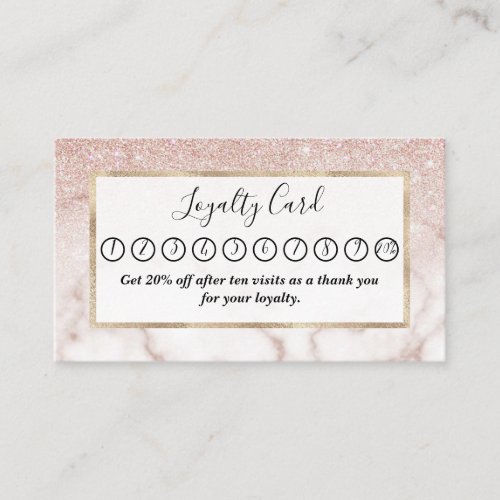 Glamorous Rose Gold White Glitter Marble Gradient Loyalty Card
