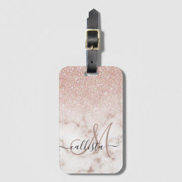 Glamorous Rose Gold White Glitter Marble Gradient Luggage Tag