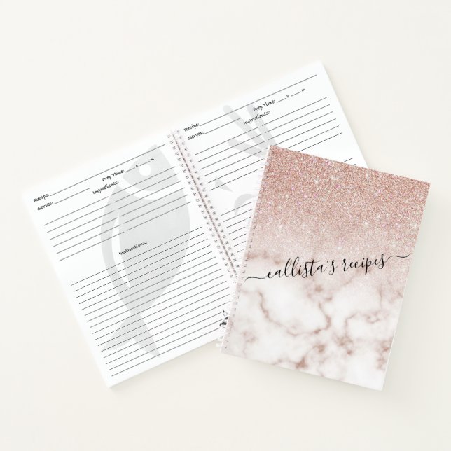 Glamorous Rose Gold White Glitter Marble Gradient Notebook (Inside)