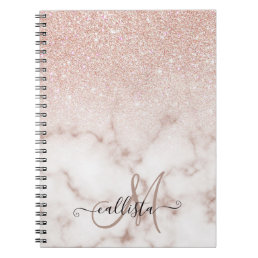 Glamorous Rose Gold White Glitter Marble Gradient Notebook