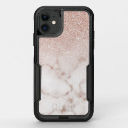 Glamorous Rose Gold White Glitter Marble Gradient OtterBox Commuter iPhone 11 Case