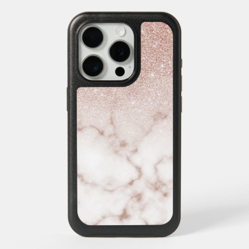 Glamorous Rose Gold White Glitter Marble Gradient iPhone 15 Pro Case