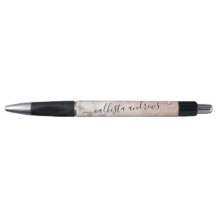 Glamorous Rose Gold White Glitter Marble Gradient Pen