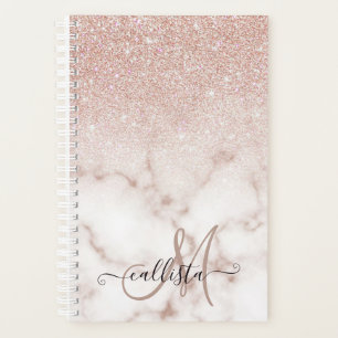 Glamorous Rose Gold White Glitter Marble Gradient Planner