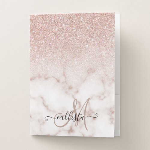 Glamorous Rose Gold White Glitter Marble Gradient Pocket Folder