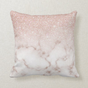 Glamorous Rose Gold White Glitter Marble Gradient Throw Pillow