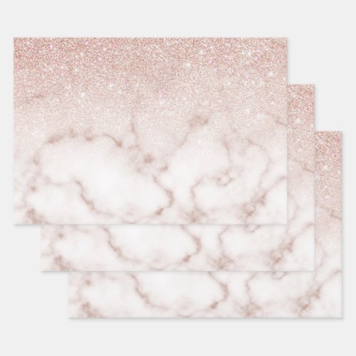 Glamorous Rose Gold White Glitter Marble Gradient Wrapping Paper Sheets