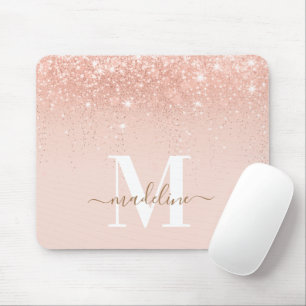 Glamorous Rosegold Glitter Elegant Script Monogram Mouse Pad