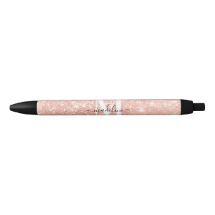 Glamorous Rosegold Glitter Elegant Script Monogram Pen