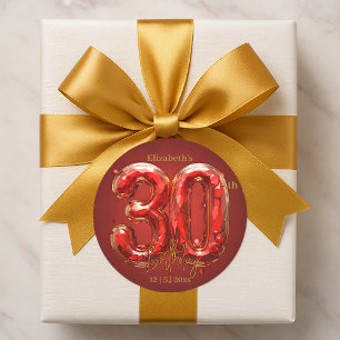 Glamorous Ruby and Gold Gemstone 30th Birthday Classic Round Sticker