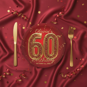Glamorous Ruby Gemstone Gold 60th Birthday Party Paper Plates