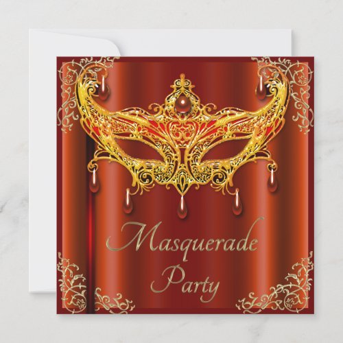 Glamorous Ruby Mask Masquerade Party Invitation