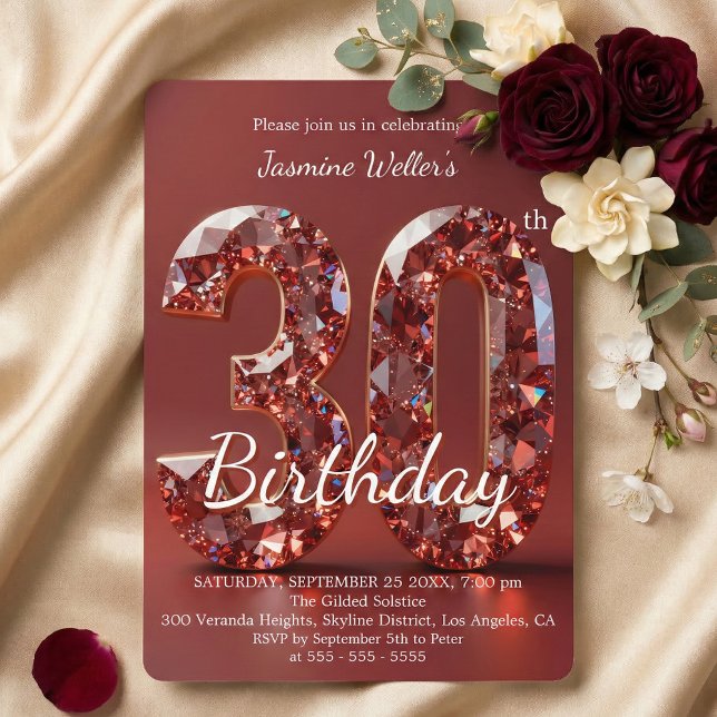 Glamorous Ruby Red Diamond 30th Birthday Invitation (Creator Uploaded)