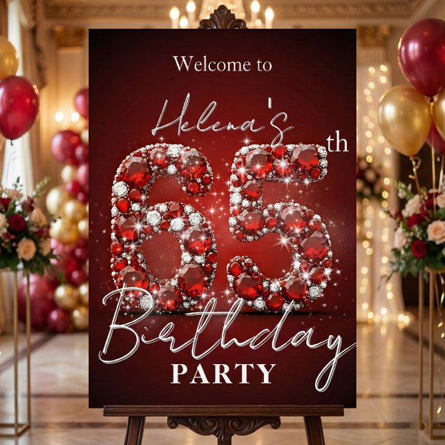 Glamorous Ruby Red Diamond 65th Birthday Welcome Foam Board (Creator Uploaded)