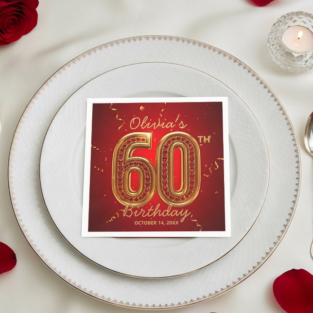  Glamorous Ruby Red Gold Jewel 60th Birthday Napkins (Creator Uploaded)