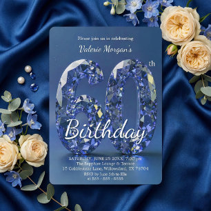 Glamorous Sapphire Blue Diamond 60th Birthday Invitation