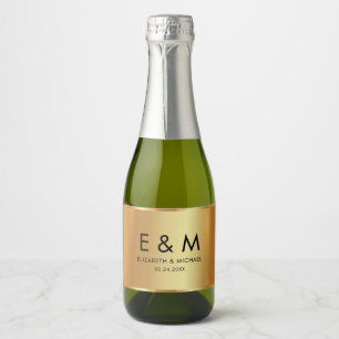 Glamorous Save the Date Gold Text Monogram Sparkling Wine Label