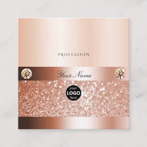 Glamorous Shimmery Rosegold Sparkle Glitter Logo Square Business Card