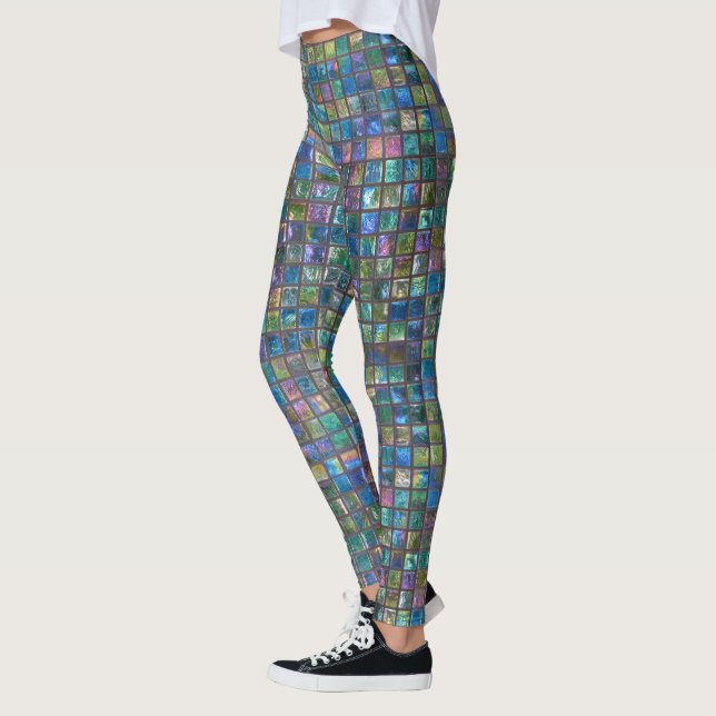 Glamorous Shiny Aqua Tiles Leggings (Left)