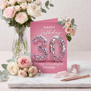 Glamorous Shiny Luxury Pink Diamond 30th Birthday Card