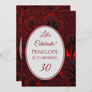 Glamorous Shiny Red Fractal 30th Birthday Invitation