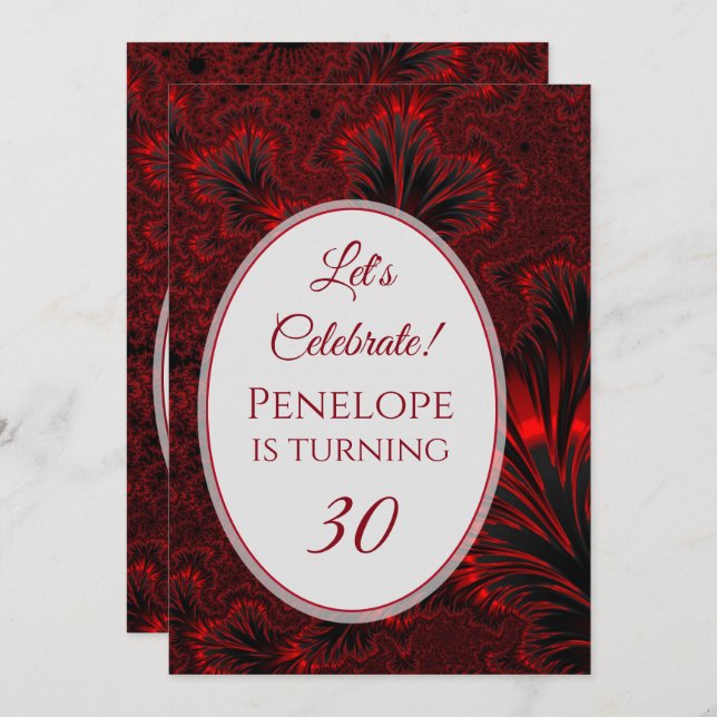 Glamorous Shiny Red Fractal 30th Birthday Invitation (Front/Back)